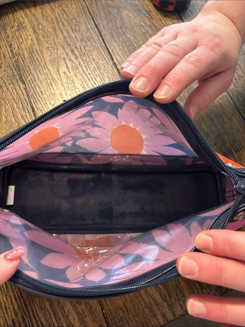 Vera Bradley Pink Floral Cosmetic Bag with Orange Accent